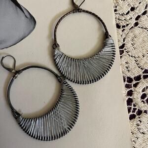 70s vintage handmade silver crescent hoop dangle earrings